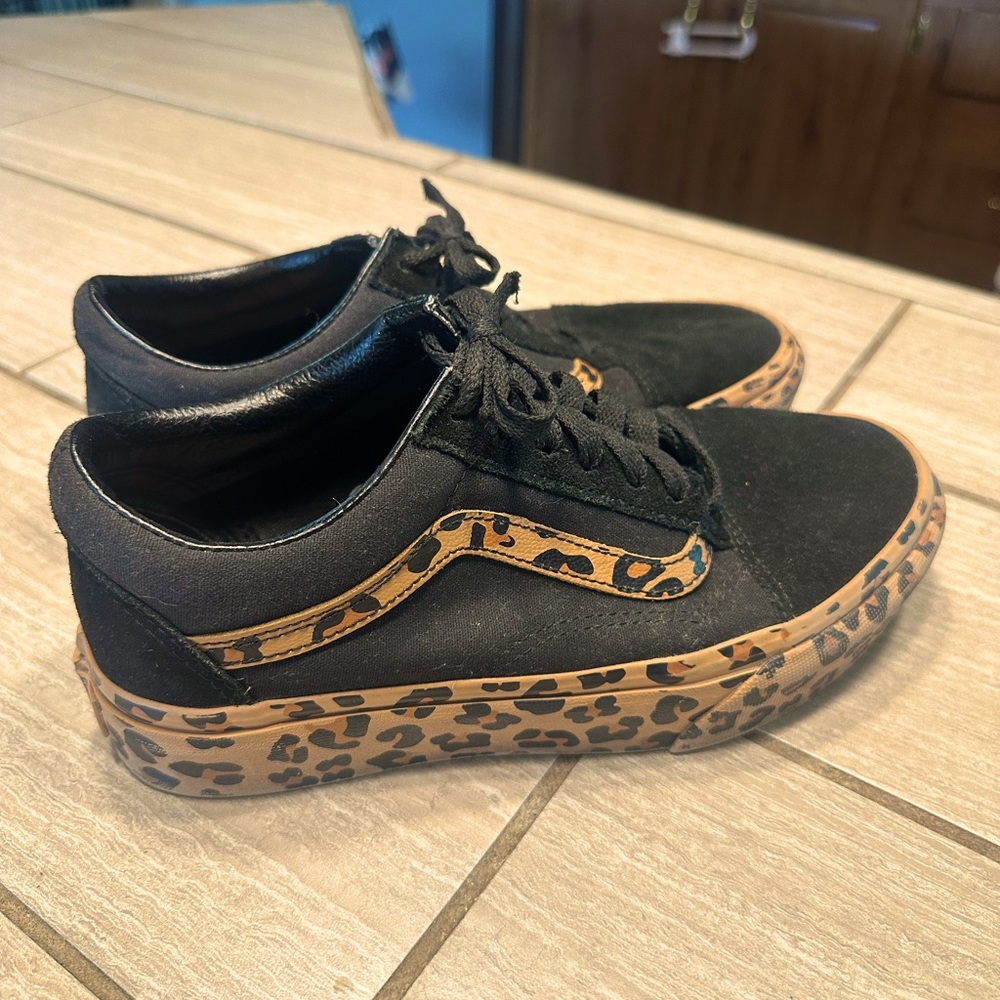 Vans, Black and Cheetah Print, Women’s Size 7.5, Gently Worn, Great Condition